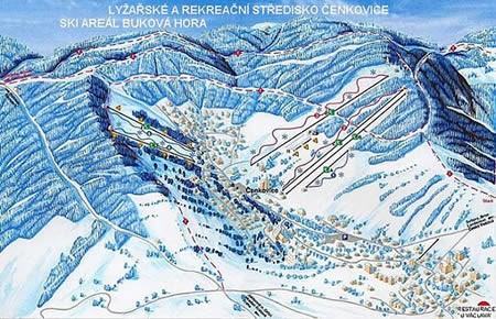 Skiareál Buková hora, lyžařské středisko Čenkovice - panoramatická mapa zimního střediska